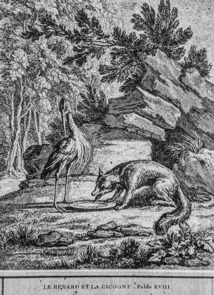 Le Renard ve La Cigogne, Fables de la Fontaine, Publisher Talan, Dier 1904, Çizim: J.B.oudry