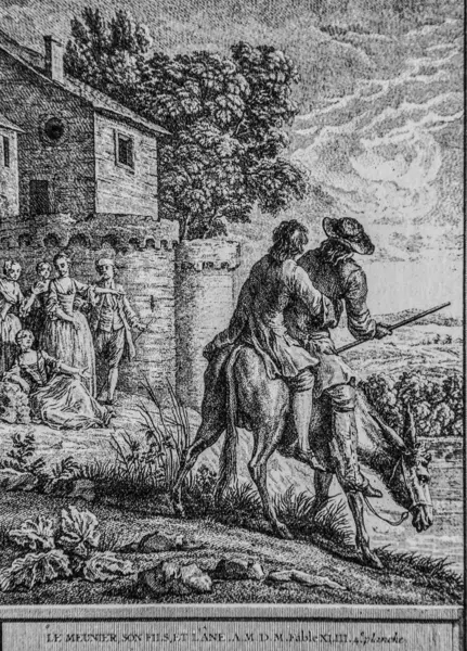 Meunier oğlu ve Ane, Fables de la Fontaine, yayıncı Talan, Dier 1904, J.B.oudry 'nin çizimi.