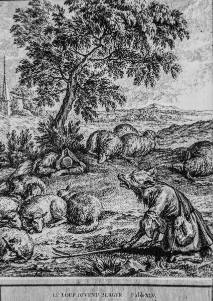 Kurt, Berger olur, Fables de la Fontaine, Talan editörü, Dier 1904, J.B.oudry 'nin çizimi