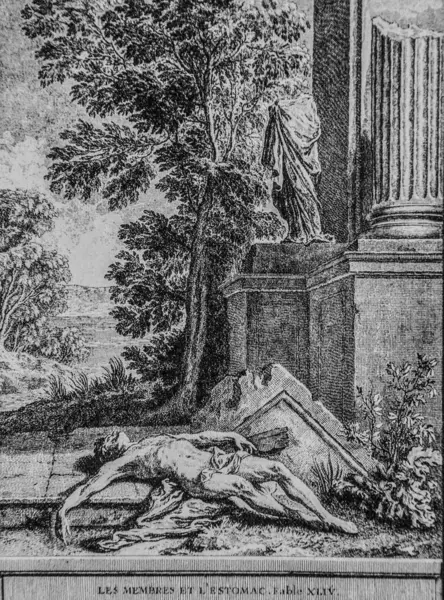 Üyeler ve mide, Fables de la Fontaine, Talan Publisher, Dier 1904, Çizim J.B.oudry