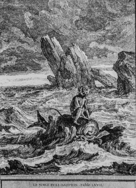 Maymun ve yunus, Masallar de la Fontaine, Yayımcı Talan, Dier 1904, J.B.oudry çizimi