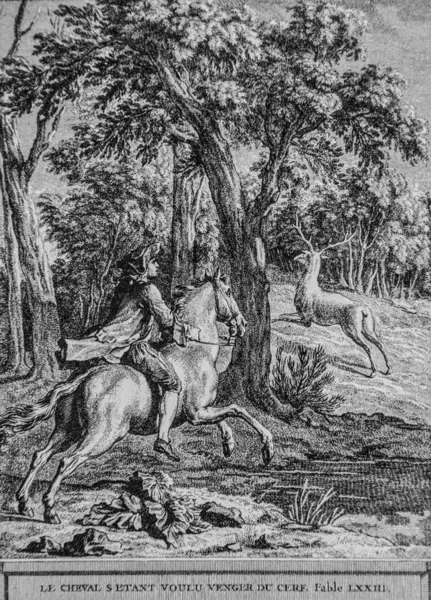 At, J.B.oudry 'nin çizdiği La Fontaine masallarının, Talan editörü Dier 1904' ün intikamını almak istedi.