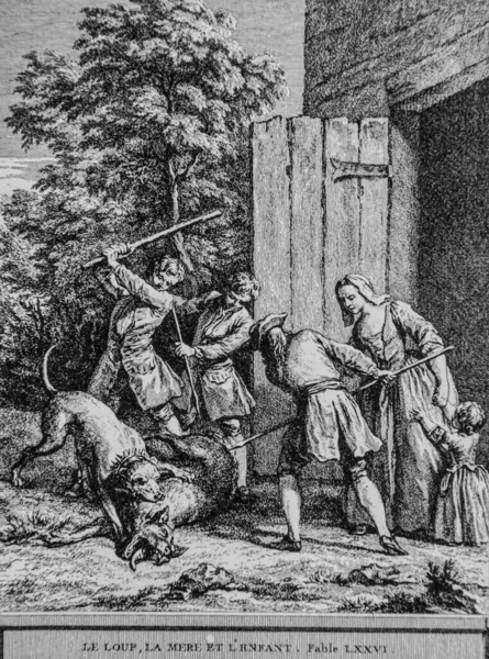Anne ve çocuk Kurt, Masallar de la fontaine, Yayımcı Talan, dier 1904, J.B.oudry 'nin çizimi