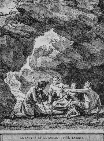 Satir ve yoldan geçen, Fables de la Fontaine, yayıncı Talan, Dier 1904, J.B.oudry 'nin çizimi.