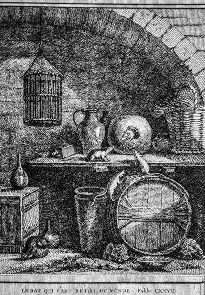 Dünyadan çekilen fare, Fables de la Fontaine, Talan Publisher, Dier 1904, Çizim J.B.oudry