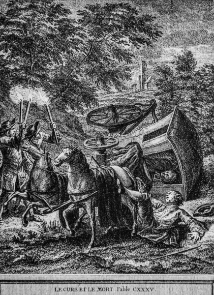 Le Cure et le Mort, Fables de la Fontaine, Talan Publisher, Dier 1904, Çizim J.B.oudry