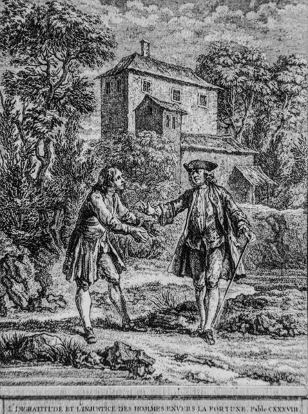 Erkeklerin nankörlüğü ve adaletsizliği, Masallar de la Fontaine, Talan Yayımcısı, Dier 1904, Çizim J.B.oudry