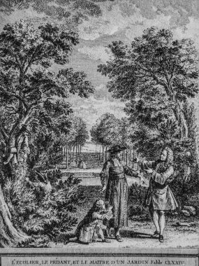 The Ecolier, the Pedant, and the Master of a Garden, Fables de la Fontaine, Publisher Talan, Dier 1904, çizim J.B.oudry