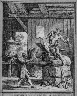 Jüpiter 'in heykeli ve heykeli, Fables de la Fontaine, Talan Publisher, Dier 1904, J.B.oudry' nin çizimi