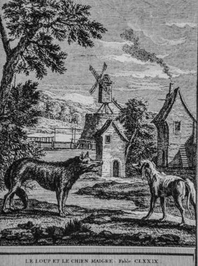 Kurt ve cılız köpek, çeşme masalları, Talan editörü, dier 1904, J.B.oudry 'nin çizimi.