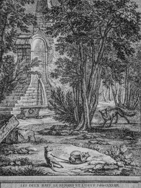 İki sıçan, Tilki ve Yumurta, Masallar de la Fontaine, Yayımcı Talan, Dier 1904, J.B.oudry çizimi