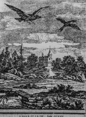 The Eagle and the Pie, Fables de la Fontaine, Talan Publisher, Dier 1904, Çizim J.B.oudry