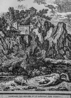 Le Renard, Les Mouches ve Le Herisson, Fables de la Fontaine, Publisher Talan, Dier 1904, Çizim: J.B.oudry