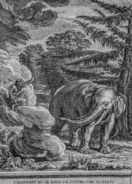 The Elephant and the Monkey of Jupiter Fables de La Fontaine, Publisher Talan, Dier 1904, Çizim J.B.oudry