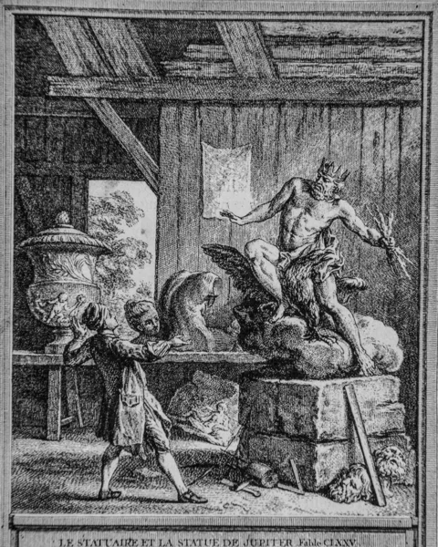 Jüpiter 'in heykeli ve heykeli, Fables de la Fontaine, Talan Publisher, Dier 1904, J.B.oudry' nin çizimi