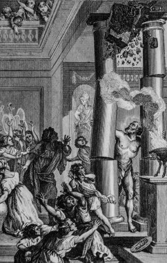 Samson 'ın ölümü 3000 Filistinliyi öldürdü, eski irade, Sacy Ustası' nın İncil 'i, Yayımcı Guiraudet ve Jouaust 1836