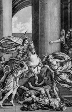 Melekler tarafından kırbaçlanan HELIERODE, Eski Ahit, Maistre de Sacy 'nin İncil' i, Yayımcı Guiraudet ve Jouaust 1836