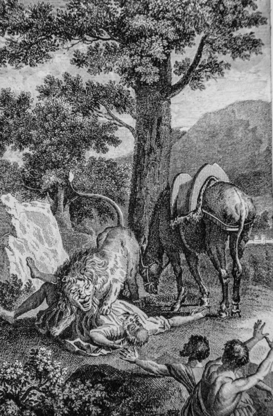 Peygamber bir aslan tarafından öldürülür, eski irade, İncil Sacy 'nin ustası, Yayımcı Guiraudet ve Jouaust 1836