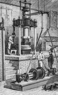 Demirhanenin hidrolik presi var, Dumont 'un yüzyılın en büyük eseri, Hachette 1895 basımı.