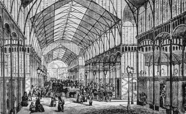 Merkezi salonlar, M. Baltard 'ın demir inşaatı, Dumont' un yüzyılın en önemli eserleri, Hachette 1895 basımı.