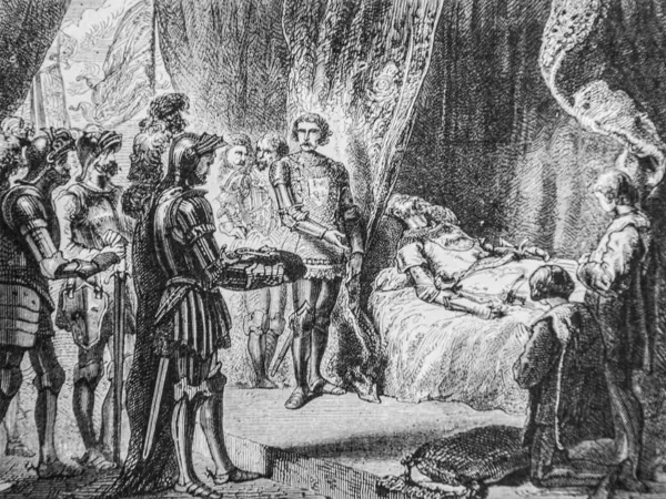 伯特兰 盖斯克林之死1358 1380年 法国通俗史 马丁主编 弗恩1860年 图库图片