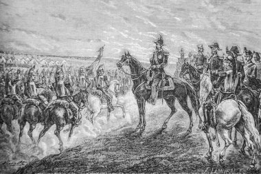 Louis Napoleon, 1832-1867 yılları arasında Satory kampındaki Revue des askerlerini geçiyor. Henri Martin 'in Fransa Tarihi, Editör Furne 1880.