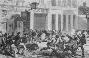 Ünlü evren Rue de Flandre 'daki itfaiye istasyonuna saldırı, editör Michel Levy 1870