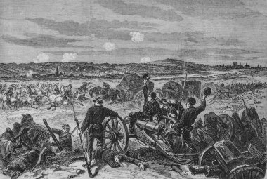 Loire ordusu, Prusyalılar tarafından işgal edilen Orleans şehrini teslim alıyor. Ünlü evren, yayıncı Michel Levy 1870.