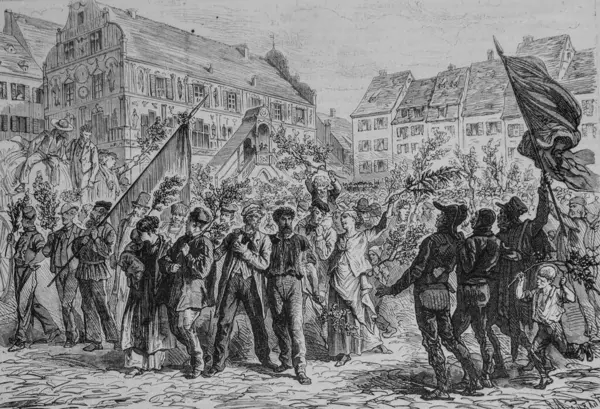 Mulhouse, Promenade des işçileri Grevistes, ünlü evren, editör Michel Levy 1870
