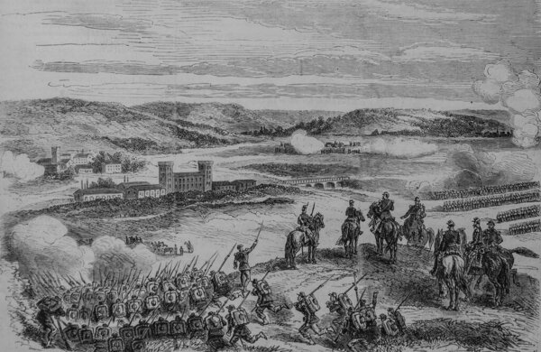 Removal of Saarbrud's positions by French troops, the illustrious universe, editor Michel Levy 1870