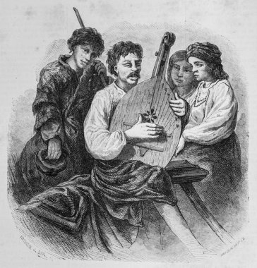 Rusya 'daki Mandore oyuncusu, Maurice Lachatre' nin yeni ulusal ansiklopedisi, Docks Publisher of the Lbrairie, 1870