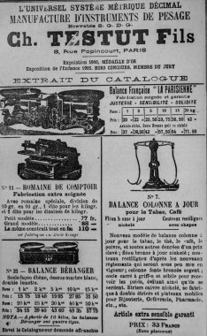 Aletlerin tartılması için reklam, Fransızca Epicerie Rehberi, 1911