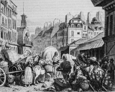 Pazar bahçıvanlarından Halles 'in fayanslarına, resim dükkanına, Editör Edouard Charton' a, 1860