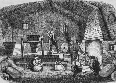 Kafkasya 'daki bir Imeretian değirmeninin içi, resim dükkanı, editör Edouard Charton, 1860