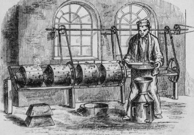 Metalik tüylerin imalatı, resim dükkanı, Edward Editör Charton, 1860