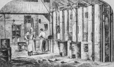 Metalik tüylerin imalatı, resim dükkanı, Edward Editör Charton, 1860