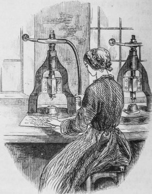 Metalik tüylerin imalatı, resim dükkanı, Edward Editör Charton, 1860