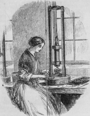 Metalik tüylerin imalatı, resim dükkanı, Edward Editör Charton, 1860