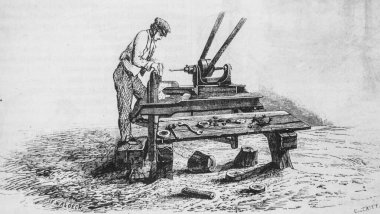 Mekanik bıçkıhane, piercing makineleri, resim dükkanı, editör Edouard Charton, 1860