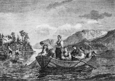 Mioessen Gölü 'ndeki Norveçli balıkçılar, resim dükkanı, editör Edouard Charton, 1860