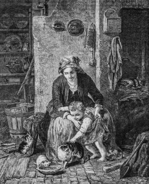 Çocuk ve kediler, resimli dergi, editör Edouard Charton, 1860