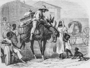 Küba 'daki meyve ve kümes hayvanları tüccarları, resimli dergi, editör Edouard Charton, 1860