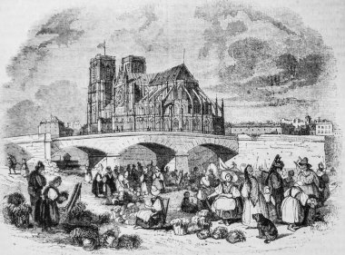 Le Marche aux Fruits Quai de la Tournelle in Paris, The Picturesque Magazin, Editör Edouard Charton, 1860