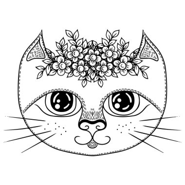 Cute drawn cat for children coloring book or page. Vector cat for kids learning