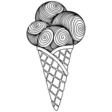 Yetişkinler ve çocuklar için boyama kitabı için vektör dondurma. Siyah çizgi dondurma boyama sayfası.