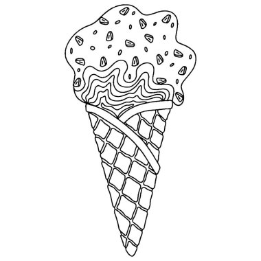 Yetişkinler ve çocuklar için boyama kitabı için vektör dondurma. Siyah çizgi dondurma boyama sayfası.