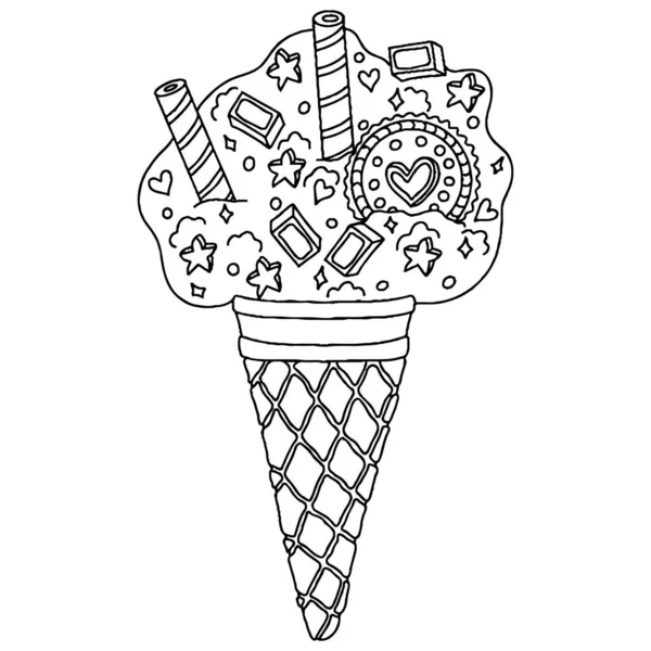 Vector Ice Cream Coloring Book Adult Kids Black Line Ice — Stock Vector