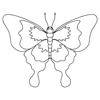 Tebrik kartı için siyah çizgi kelebeği, boyama kitabı. Vektör kelebeği izole edildi