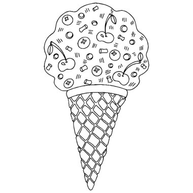 Yetişkinler ve çocuklar için boyama kitabı için vektör dondurma. Siyah çizgi dondurma boyama sayfası.