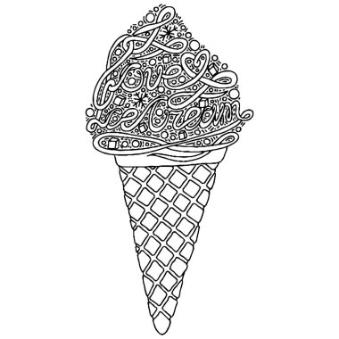 Yetişkinler ve çocuklar için boyama kitabı için vektör dondurma. Siyah çizgi dondurma boyama sayfası.